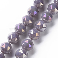 Electroplate Glass Beads Strands, AB Color Plated, Faceted Round, Medium Purple, 10x9.5mm, Hole: 1.2mm, about 60pcs/strand, 21.65 inch~22.05 inch(55cm~56cm)(EGLA-T020-10-B01)