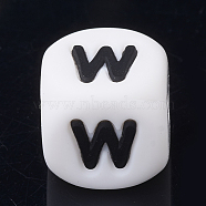 Food Grade Eco-Friendly Silicone Beads, Chewing Beads For Teethers, DIY Nursing Necklaces Making, Letter Style, Cube, Letter.W, 12x12x12mm, Hole: 2mm(SIL-R001-W)