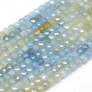 Natural Aquamarine Beads  Strands, Gradient Style, Square, Faceted, 4x4x4mm, Hole: 0.7mm, about 80pcs/strand, 15.55 inch(39.5cm)(G-D0013-29)