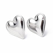 304 Stainless Steel Heart Stud Earrings for Women, Stainless Steel Color, 21x20mm, Pin: 0.7mm(EJEW-F300-16P)
