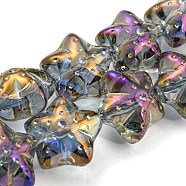 Half Rainbow Plated Electroplate Transparent Glass Beads Strands, Starfish, Purple, 16.5x17.5x11.5mm, Hole: 1.4mm, about 40pcs/strand, 25.20 inch(64cm)(EGLA-G037-07A-HR02)