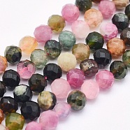 Natural Tourmaline Beads Strands, Round, Faceted, 4mm, Hole: 0.5mm, about 93pcs/strand, 15.5 inch(39.5cm)(G-O166-27-4mm)