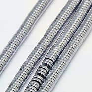 Electroplate Non-magnetic Synthetic Hematite Beads Strands, Heishi Beads, Flat Round/Disc, Grade A, Platinum Plated, 3x1mm, Hole: 1mm, about 400pcs/strand, 16 inch(X-G-J164A-3mm-04)