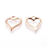 201 Stainless Steel Open Heart Charms, Hollow, Rose Gold, 10.5x11x1mm, Hole: 1.6mm(STAS-E484-13RG)