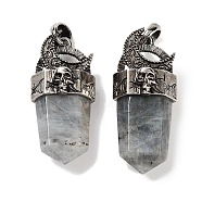 Natural Labradorite Faceted Sword Pendants, Rack Plating Antique Silver Plated Alloy Moon Charms, Cadmium Free & Lead Free, 47.5~48x21.5x13.5mm, Hole: 7x6.5mm(G-Q163-01AS-05)