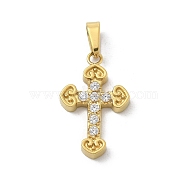 Ion Plating(IP) 304 Stainless Steel Micro Pave Cubic Zirconia Pendants, Cross Charms, Golden, 17.5x11x2.3mm, Hole: 4x2.5mm(STAS-Z107-08G-10)