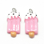 Resin Pendants, with Iron Findings, Ice Lolly, Pink, 26.5x12.5x6mm, Hole: 1.5mm(RESI-T010-08)