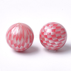 Printed Acrylic Beads, Plaid Beads, Round with Tartan Pattern, Red, 14x13.5mm, Hole: 2.5mm(X-MACR-T024-55A)