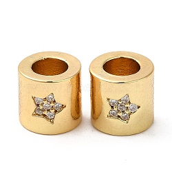 Rack Plating Brass Micro Pave Cubic Zirconia European Beads, Large Hole Beads, Long-Lasting Plated, Lead Free & Cadmium Free, Column with Star, Real 18K Gold Plated, 8.2x8mm, Hole: 4.3mm(KK-K377-08G)
