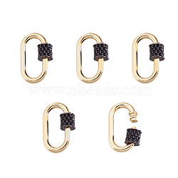 Brass Micro Pave Cubic Zirconia Screw Carabiner Lock Charms, for Necklaces Making, Quick Links, Oval, Gunmetal & Golden, 18.5x12x5.5mm, Screw: 5x5.5mm(ZIRC-E164-08G)