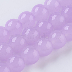 Glass Beads Strands, Imitation Jade, Round, Lilac, 8mm, Hole: 1mm, about 50pcs/strand, 15.7 inch(40cm)(X-GLAA-I039-8mm-07)