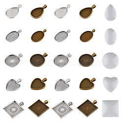 DIY Blank Cameo Photo Geometry Pendant Making Kit, Including Teardrop & Square & Oval & Flat Round Alloy Pendant Cabochon Settings, Glass Cabochons, Mixed Color, 40Pcs/box(DIY-DC0001-99)