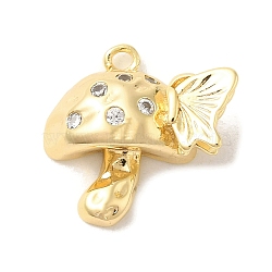 Brass Micro Pave Clear Cubic Zirconia Pendants, Mushroom, Real 18K Gold Plated, 15x16x6mm, Hole: 1.5mm(KK-Z073-20G)