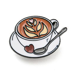 Latte Art Coffee Enamel Pins, Black Alloy Brooches for Backpack Clothes, Cup, 19x26.5x1.5mm(JEWB-P021-D04)
