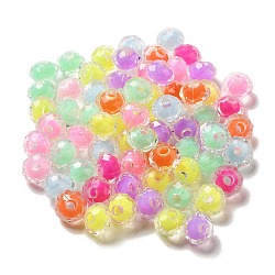 Transparent Frosted Acrylic Bead in Bead, Faceted, Round, Mixed Color, 9x7mm, Hole: 2.8mm(OACR-H039-07)