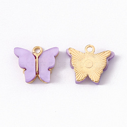 Alloy Enamel Pendants, Butterfly, Light Gold, Plum, 14x16.5x3mm, Hole: 1.6mm(X-ENAM-R136-01B)