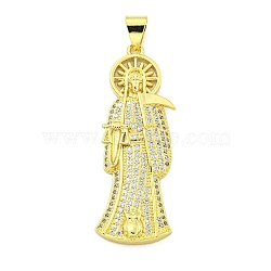 Rack Plating Brass Micro Pave Clear Cubic Zirconia Pendants, Cadmium Free & Lead Free, Long-Lasting Plated, Death, Real 18K Gold Plated, 57x19x4.5mm, Hole: 8.9x5mm(KK-B091-30G-01)