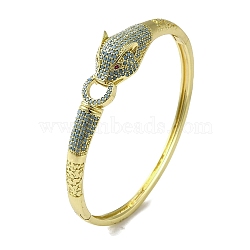 Brass Pave Cadet Blue & Orchid Cubic Zirconia Leopard Hinged Bangle for Women, Real 18K Gold Plated, Inner Diameter: 2-1/8x2-3/8 inch(5.5x6.05cm)(BJEW-K246-21B-G)