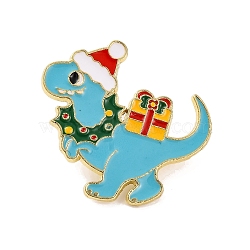 Christmas Theme Dinosaur Enamel Pins, Alloy Brooches for Backpack Clothes, Deep Sky Blue, 28x30x1mm(JEWB-M043-02A)