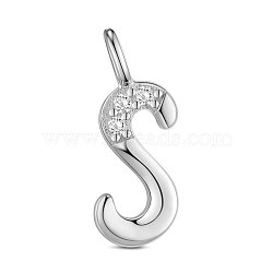 SHEGRACE 925 Sterling Silver Charms, with Grade AAA Cubic Zirconia, For Bracelet Making, Letter S, Clear, Platinum, 10x5.4mm(JEA019A)