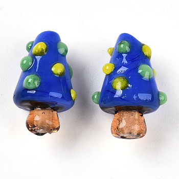 Handmade Lampwork Bumpy Beads, Mushroom Charms, Blue, 17.5~20x11~14.5mm, Hole: 1~1.6mm