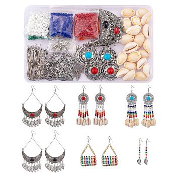 DIY Earring Making Kits, including Alloy Enamel & Resin Links, Alloy Pendants, Brass Charms, Natural Cowrie Shell Beads, Glass Seed Beads, Iron Earring Hooks & Jump Rings & Pins, Mixed Color