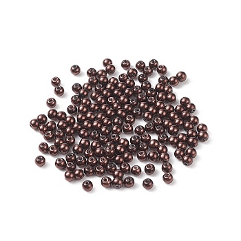 (Defective Closeout Sale: Adhesion) Glass Pearl Beads, Pearlized, Round, Coconut Brown, 4~4.2mm, Hole: 1mm, about 5300pcs/500g
