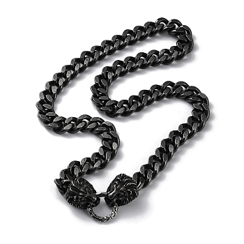 Ion Plating(IP) 304 Stainless Steel Diamond Cut Curb Chain Necklaces, with Lion Heads Clasps, Antique Silver, 23.43 inch(59.5cm)