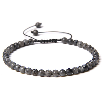 4mm Natural Labradorite Beaded Braided Bracelets, Adjustable Women's Bracelets, 