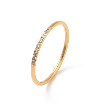 304 Stainless Steel Finger Ring, with Cubic Zirconia, Real 18K Gold Plated, 1mm, US Size 6 3/4(17.1mm)