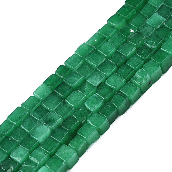 Natural White Jade Beads Strands, Dyed, Cube, Green, 4~4.5x4~4.5x4~4.5mm, Hole: 1mm, about 88pcs/strand, 15.16 inch(38.5cm)