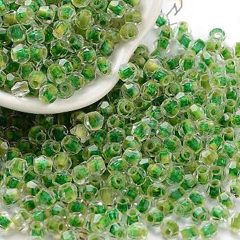 Glass Seed Beads, Inside Colours, Bicone, Green, 4.5x3.5mm, Hole: 1.4mm, about 5625pcs/pound