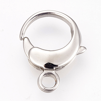 304 Stainless Steel Lobster Claw Clasps, Stainless Steel Color, 16.5x13x3.5mm, Hole: 2.5mm