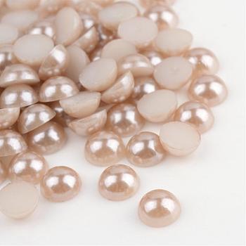 ABS Plastic Cabochons, Imitation Pearl, Half Round, Tan, 5x2.5mm, about 5000pcs/bag