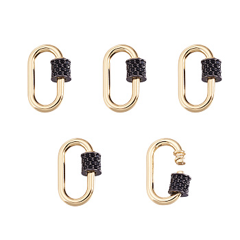 Brass Micro Pave Cubic Zirconia Screw Carabiner Lock Charms, for Necklaces Making, Oval, Gunmetal & Golden, 18.5x12x5.5mm, Screw: 5x5.5mm