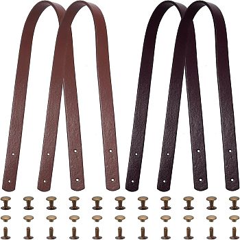 4Sets 2 Colors PU Leather Bag Handles, with Iron Rivets, for Purse Handles Bag Making Supplie, Mixed Color, 60x1.85x0.35cm, Hole: 3mm, 2sets/color