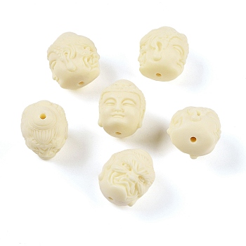 Synthetic Shell & Resin Beads, Buddha Head, Beige, 26x20.5x23.5mm, Hole: 2mm