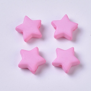 Opaque Acrylic Beads, Star, Pearl Pink, 9.5x9.5x3.5mm, Hole: 0.5mm