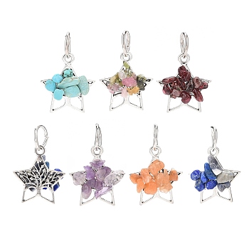 6Pcs 6 Styles Natural & Synthetic Mixed Stone Chip Pendants, Star Charms, with Antique Silver Tone Alloy Findings, Star, 23x20.5x4~5.5mm, Hole: 7.5mm, 1pc/style