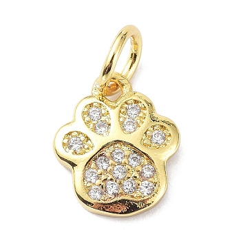 Brass Micro Pave Cubic Zirconia Charms, with Jump Ring, Long-Lasting Plated, Lead Free & Cadmium Free, Footprint, Real 18K Gold Plated, 10x8.5x2mm