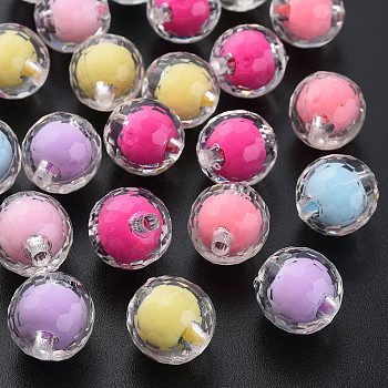 Transparent Acrylic Beads, Bead in Bead, Faceted, Round, Mixed Color, 16mm, Hole: 3mm, about 205pcs/500g