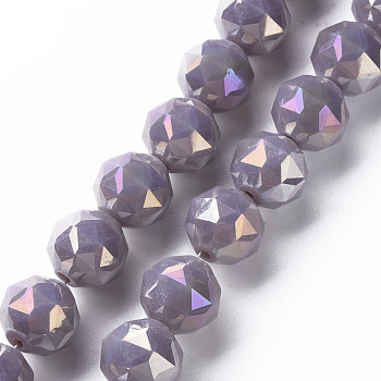 Electroplate Glass Beads Strands, AB Color Plated, Faceted Round, Medium Purple, 10x9.5mm, Hole: 1.2mm, about 60pcs/strand, 21.65 inch~22.05 inch(55cm~56cm)