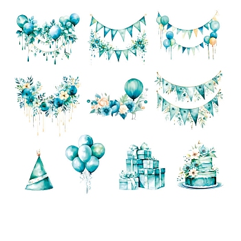 PET Waterproof Decorative Stickers, Festive Celebration series Balloon Theme, for DIY Photo Album Diary Scrapbook Decoration
, Dark Turquoise, 51.5x37x0.2mm