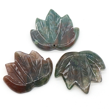 Natural Indian Agate Autumn Maple Leaf Pendants, Leaf Charms, 43x47~53x7mm, Hole: 2mm