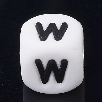Food Grade Eco-Friendly Silicone Beads, Chewing Beads For Teethers, DIY Nursing Necklaces Making, Letter Style, Cube, Letter.W, 12x12x12mm, Hole: 2mm