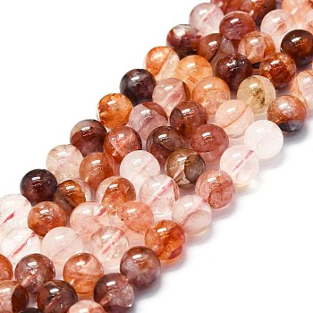 Natural Red Hematoid Quartz/Ferruginous Quartz Beads Strands, Grade AB, Round, 8~9mm, Hole: 0.8mm, about 48~52pcs/strand, 15.35''~16.54''(39~42cm)