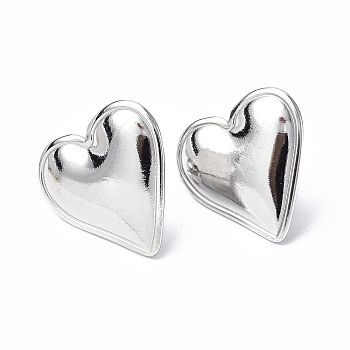 304 Stainless Steel Heart Stud Earrings for Women, Stainless Steel Color, 21x20mm, Pin: 0.7mm