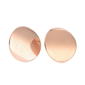304 Stainless Steel Stud Earring Findings, with Loop, Curved, Flat Round, Rose Gold, 20mm, Hole: 3mm, Pin: 0.8mm
