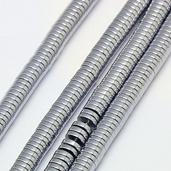 Electroplate Non-magnetic Synthetic Hematite Beads Strands, Heishi Beads, Flat Round/Disc, Grade A, Platinum Plated, 3x1mm, Hole: 1mm, about 400pcs/strand, 16 inch
