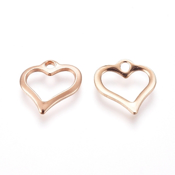 201 Stainless Steel Open Heart Charms, Hollow, Rose Gold, 10.5x11x1mm, Hole: 1.6mm